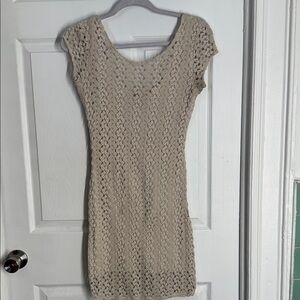 Free People Beige Crochet Mini Dress